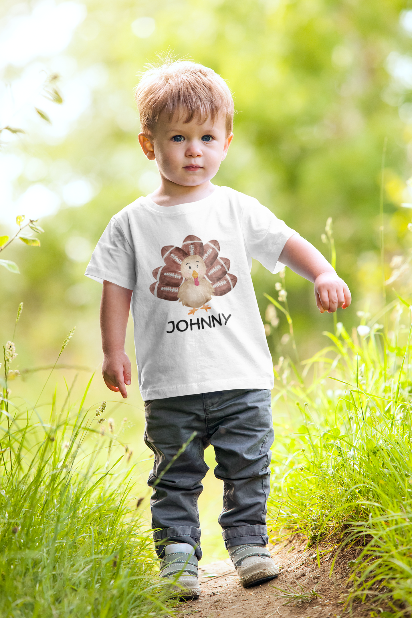 Thanksgiving Kid Tshirt - Custom Name Kid Shirt - Football Kid Tee - Cute Turkey Baby