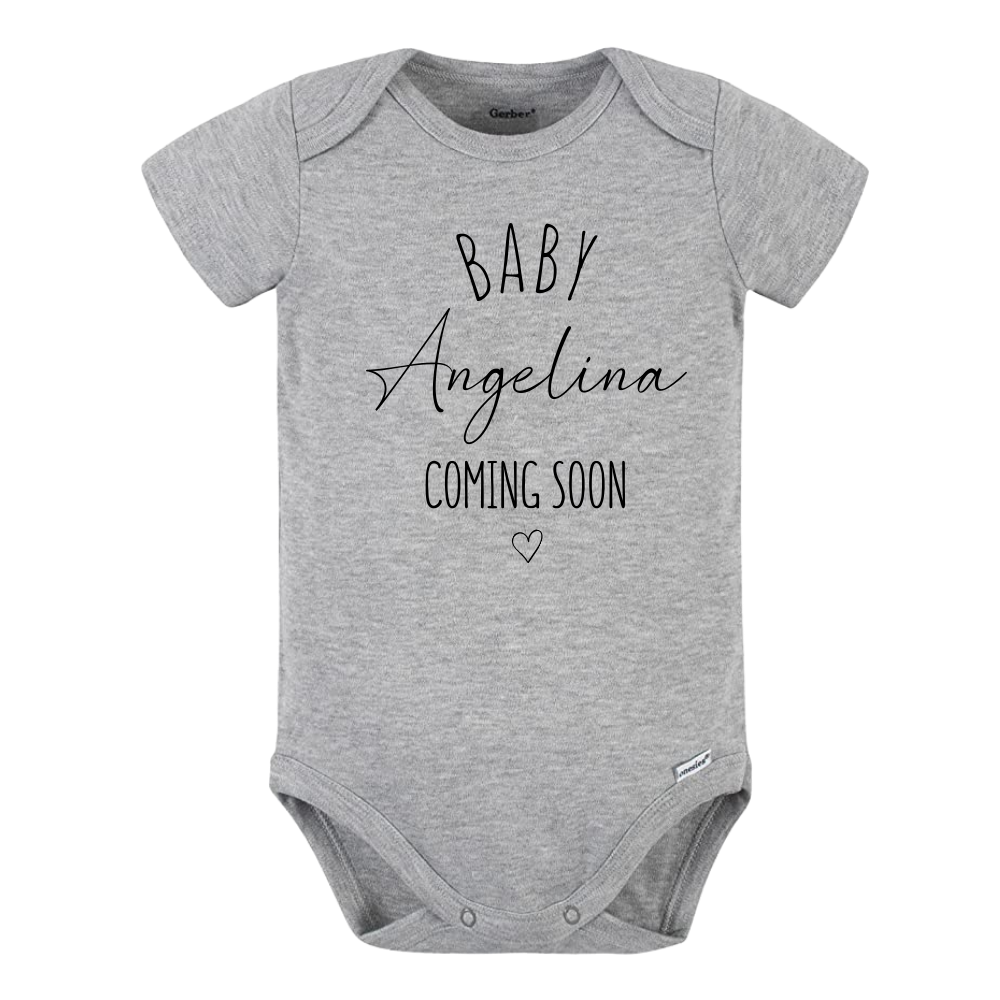 Cute Custom Baby Onesies® Coming Soon Baby Shower Gift Baby Announcement Ideas Personalized Baby Name Pregnancy Reveal Bodysuit