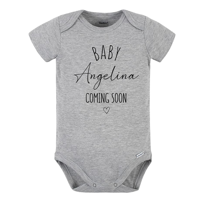 Cute Custom Baby Onesies® Coming Soon Baby Shower Gift Baby Announcement Ideas Personalized Baby Name Pregnancy Reveal Bodysuit