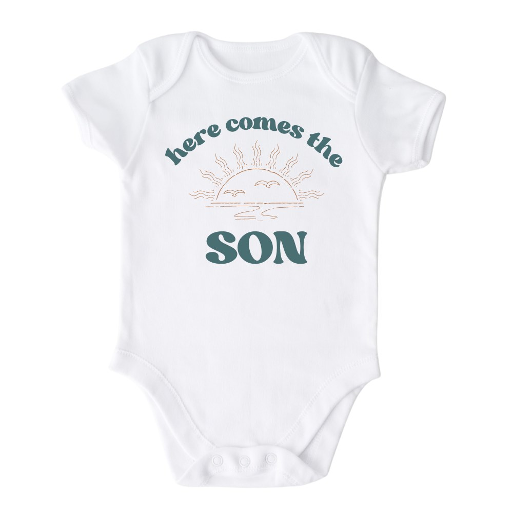 Kids Tshirt Baby Onesie® Here Comes The Son Baby Bodysuit Newborn Outfit Baby Shower