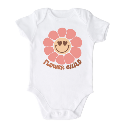 Baby Bodysuit with a cute flower graphic and text 'Flower Child' - Express your child's free-spirited style with this adorable flower-themed tee, perfect for little fashionistas. 