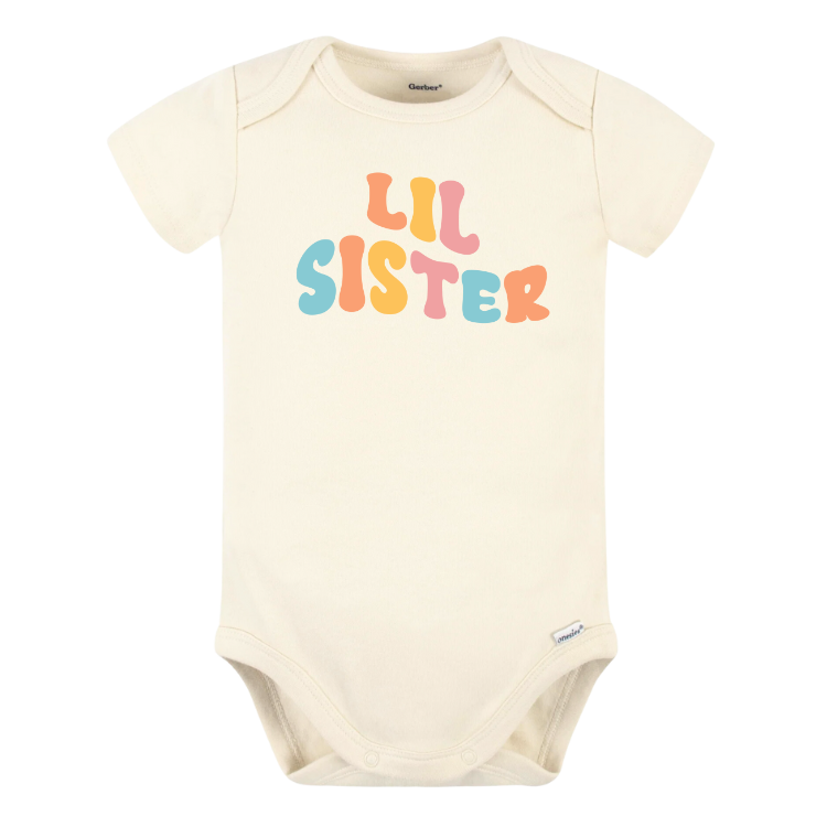 Cute Baby Onesies® Groovy Lil Sister Baby Bodysuit for Newborn Outfit for Baby Shower Gift Ideas Sister Surprise