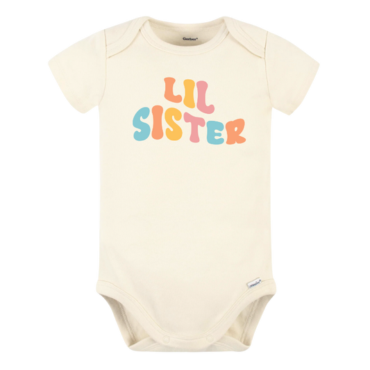 Cute Baby Onesies® Groovy Lil Sister Baby Bodysuit for Newborn Outfit for Baby Shower Gift Ideas Sister Surprise