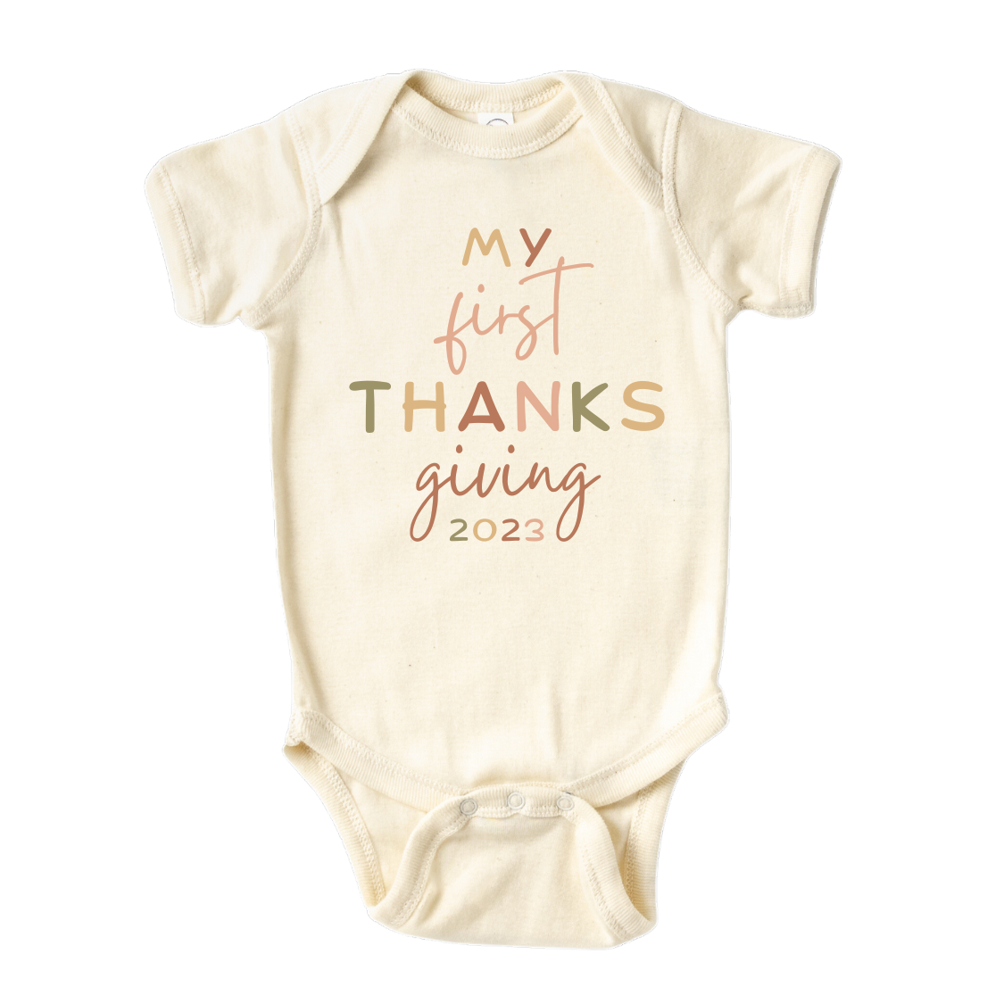 Baby Onsie - Cute Baby Onesie - Cute Baby Gift - Baby Clothes - Baby Bodysuit with cute 'My First Thanksgiving' text design.