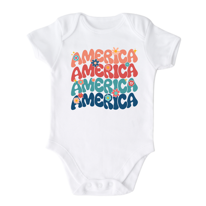 Cute Shirt Baby Onesie® America Retro Fourth of July Baby Clothing for Baby Shower