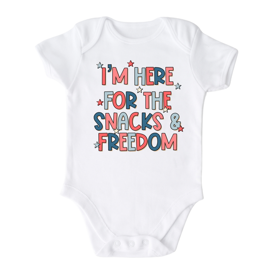 Baby Onesie® I'm Here For The Snacks & Freedom Cute Infant Clothing for Baby Shower Gift