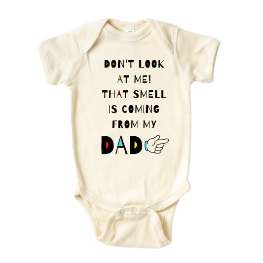 Kids Tshirt Baby Onesie® Funny Dad Don't Look At Me Baby Bodysuit Newborn Outfit Baby Shower