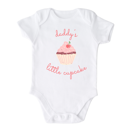 Baby Bodysuit - Cute cupcake graphic print with customizable text - 'Daddy's Little Cupcake' on a kid t-shirt and baby onesie. High-quality and vibrant design for adorable children's clothing. Perfect gift option.