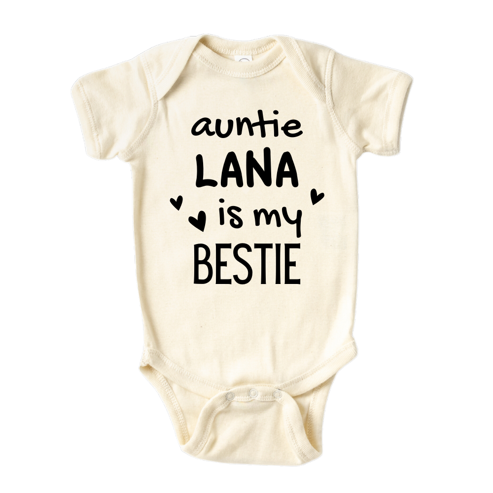 Custom Name Auntie Is My Bestie Baby Onesie® Baby Shower Gift for Aunt