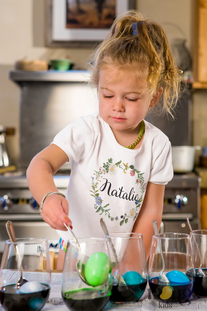 Girl Tee with cute floral wreath design and customizable text 'Name'.