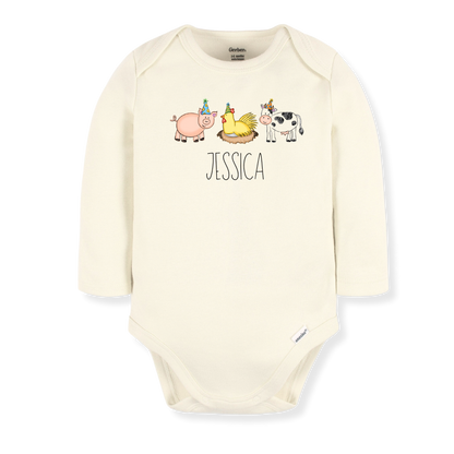 Cute Farm Animals Tshirt, Cute Baby Bodysuit, Personalized Funny Animals Shirt Pig Duck Cow Tee