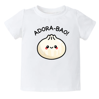 A kids' t-shirt with a lovable graphic of a cute bun and the text 'Adorabao.' The design captures the essence of irresistible charm and showcases the wearer's adorable nature. It's a whimsical and stylish tee that brings a smile to everyone's face.