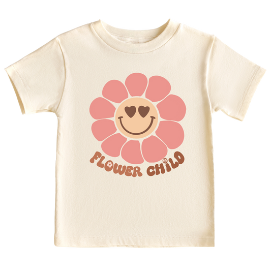 Natural Kids t-shirt with a cute flower graphic and text 'Flower Child' - Express your child's free-spirited style with this adorable flower-themed tee, perfect for little fashionistas. 