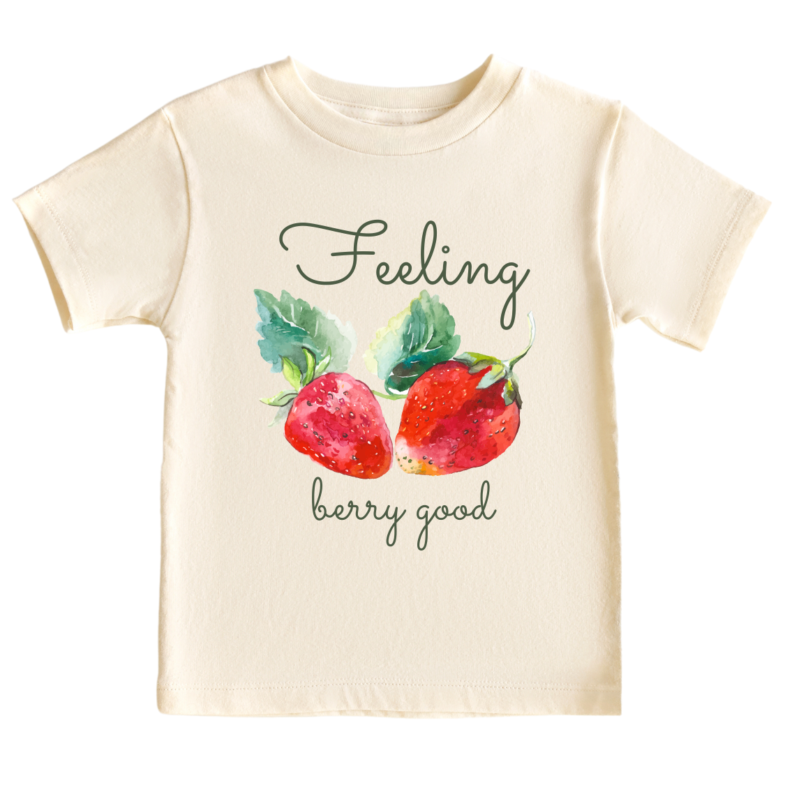 Natural Kid Shirt featuring a cute strawberry graphic and the text 'Berry Good.' Add a playful charm to your child's style with this delightful tee