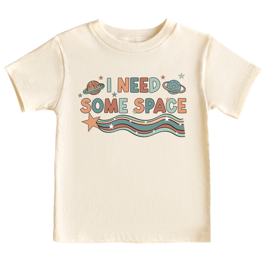 Natural Kids t-shirt with cute space graphic and the text 'I Need Some Space.' Perfect for space enthusiasts and young explorers.