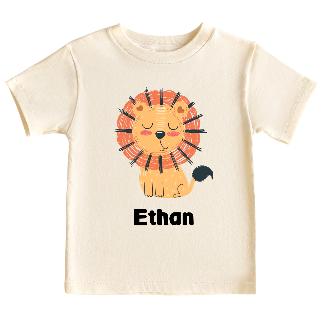 A delightful lion design on a kid's t-shirt and baby onesie, perfect for little explorers. The design can be personalized with customizable names, adding an adorable touch to the outfit and creating cherished memories.