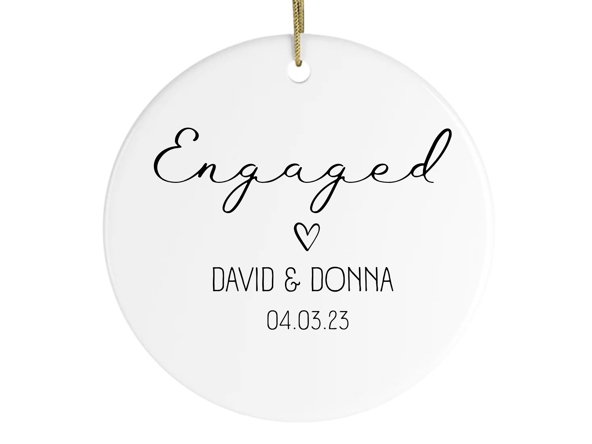 Custom name ornament for engagement gift for newly engaged couple