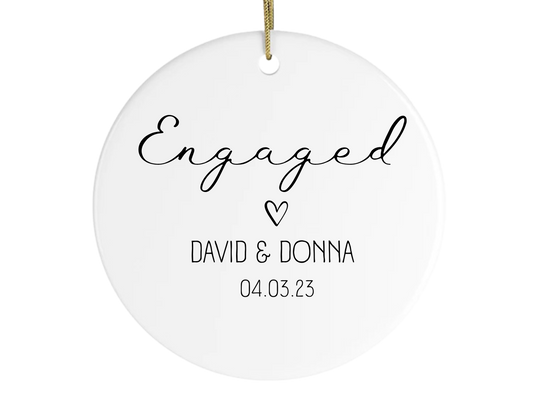 Custom name ornament for engagement gift for newly engaged couple