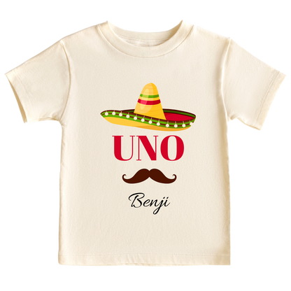 Kid's t-shirt with a cute 'Uno' design, customizable for personalization.