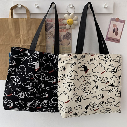 Cute Dog Printed Canvas Bag for Shopping Bag