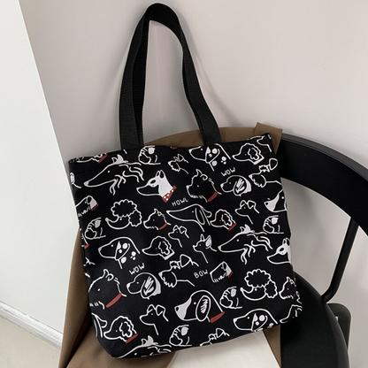 Cute Dog Printed Canvas Bag for Shopping Bag