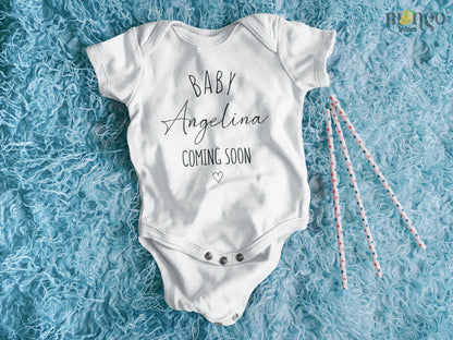 Cute Custom Baby Onesies® Coming Soon Baby Shower Gift Baby Announcement Ideas Personalized Baby Name Pregnancy Reveal Bodysuit